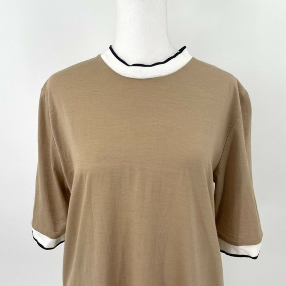 ARKET Merino Wool T Shirt Top Short Sleeve Beige Brown size Medium - Picture 2 of 11